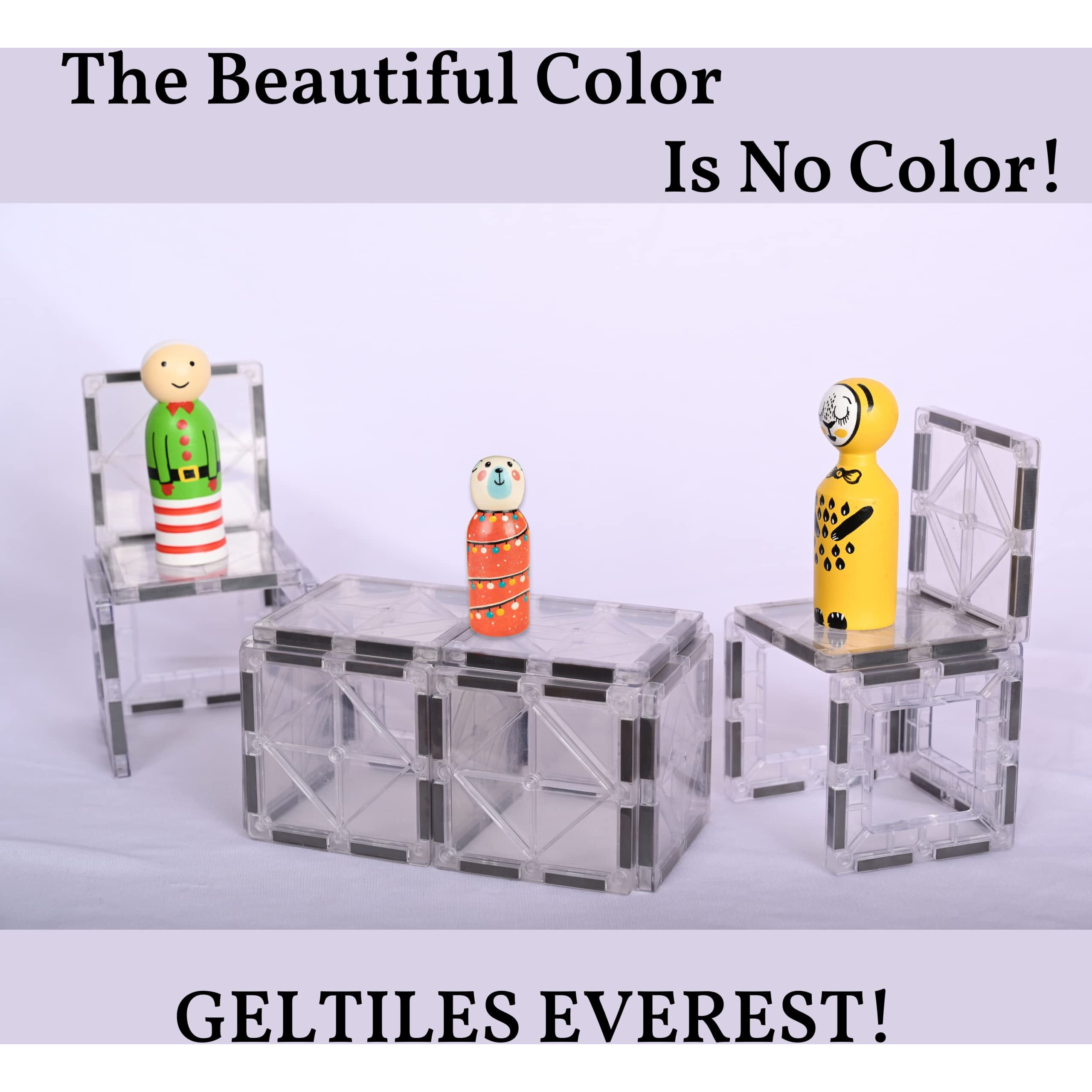 Geltiles Kid Magnetictiles Transparent Tiles Everest 45 Pcs Set Includes 5 Colourful Dolls & Storage Box Educational Stem Learning Toy Return Gifts For Boys & Girls For Building Construction Blocks