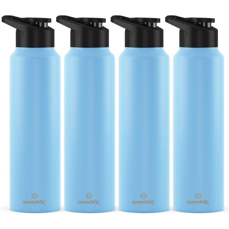 Speedex Stainless Steel Water Bottle 1 Litre, Leakproof Sipper Cap 1 Ltr, Pastel Blue, Bottles 1+ Litre For School, Gym, Office, Boys, Girls, Men, Women, Kids 1Ltr - 1000 Ml - Set Of 4