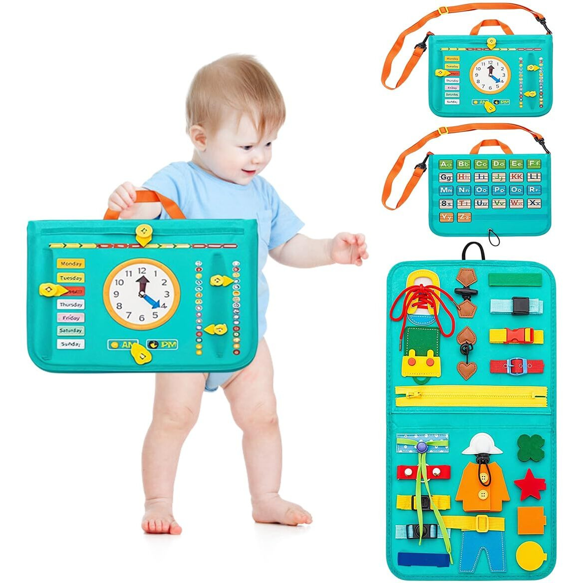 Snowie Soft Busy Board For Toddlers, Montessori Toys For 1 2 3 4 Years Old, Busy Book Sensory Toys For Comprehensive Preschool Educational Toys Learning With Time And 26 Letters Of The Alphabet