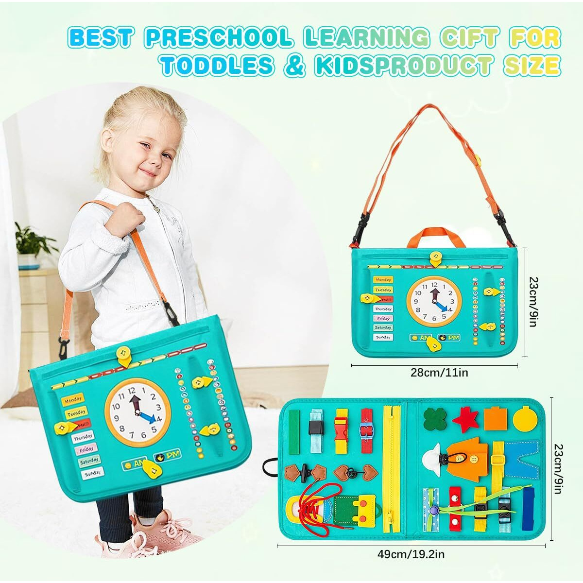 Snowie Soft Busy Board For Toddlers, Montessori Toys For 1 2 3 4 Years Old, Busy Book Sensory Toys For Comprehensive Preschool Educational Toys Learning With Time And 26 Letters Of The Alphabet
