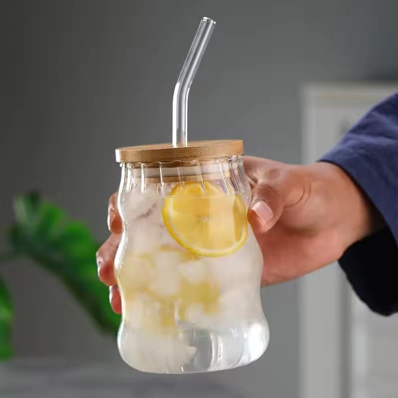 Kikiluxxa Green Tea And Coffee Cup Mug Can Sipper With Lid And Straw-510Ml-Pack Of 2- Glass Milk Fruitjuice Glass Tumbler With Straw - Random Pattren (Zubelin Lcan 2)