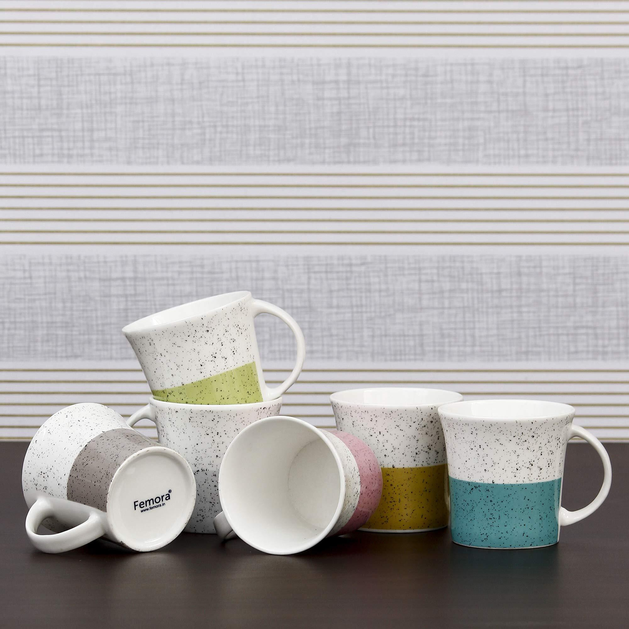 Femora Indian Ceramic Handmade Multicolor Tea Cup Coffee Cup- 6 Pcs- 160 Ml - Small Serving
