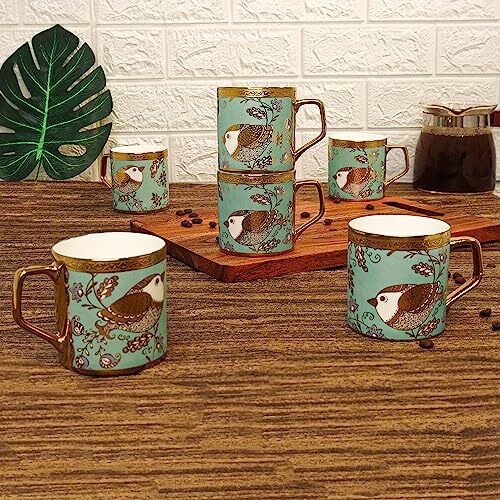 Femora Bone China Gold Tea Cup (Goldcrest Green), 180 Ml