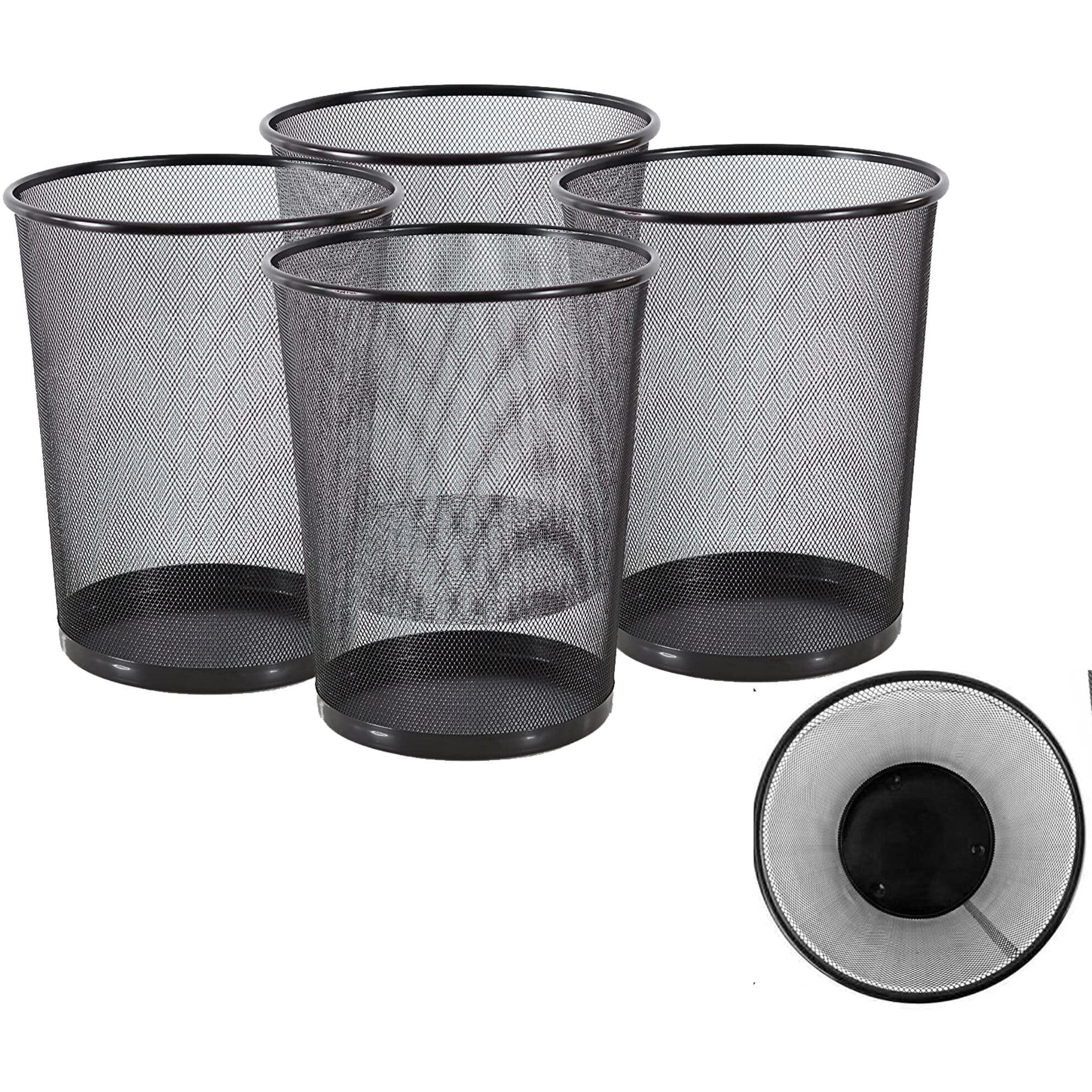 Goodwill Tech Open-Top Cylindrical Metal Mesh Recycling Dustbins- Waste Basket For Home/Office/Coffee Shop/Hotel Non-Toxic - Black (Set Of 4, Large (19L))