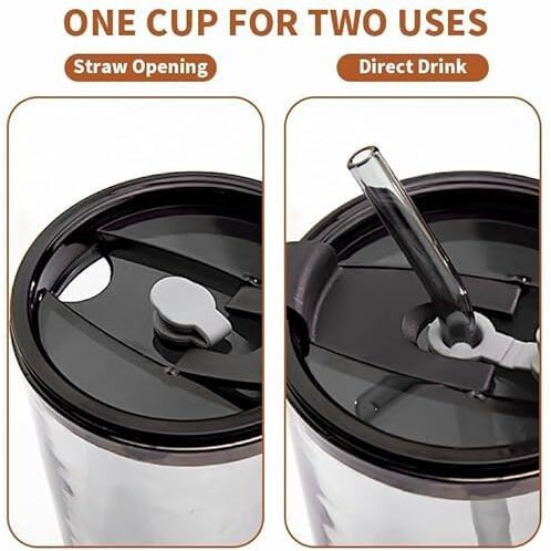 Kikiluxxa Glass Coffee Sipper Mug With Leather Sleeve Pack Of 2 Drinking Glasses Tumblers With Straws And Lids For Iced Tea, Juice, Cocktail, Smoothies Cold Hot Drink Cups (Sroza B Tumbler 2)