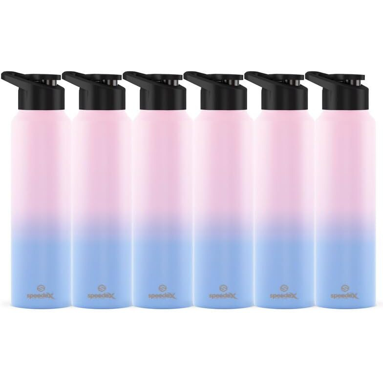 Speedex Stainless Steel Water Bottle 1 Litre, Leakproof Sipper Cap 1 Ltr, Dual Pink Blue, Bottles 1+ Litre For School, Gym, Office, Boys, Girls, Men, Women, Kids 1Ltr - 1000 Ml - Set Of 6