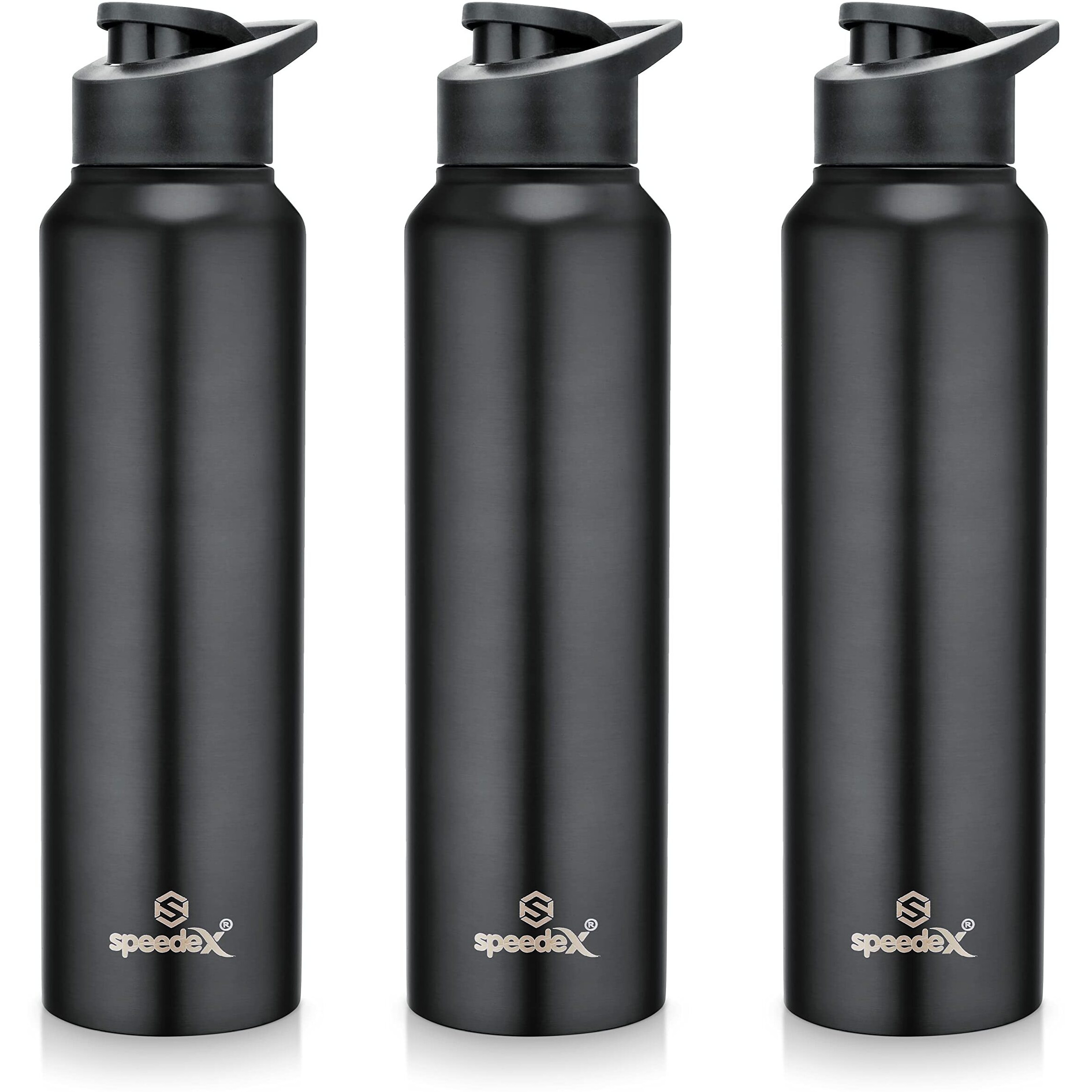 Speedex Stainless Steel Water Bottle 1 Ltr For Kids, Boys, Girls, 1 Litre Bottles For Gym, Sports, Fridge Use, School & Office - 1000Ml, Black Colour, Set Of 3, Sipper Cap