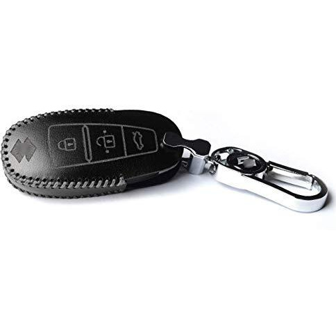 Jvcv Soft Handmade Leather Car Key Cover Compatible With Maruti Suzuki Baleno Ciaz Vitara Brezza S Cross Swift Ignis And Toyota Urban Cruiser Smart Key With Keychain (Black)