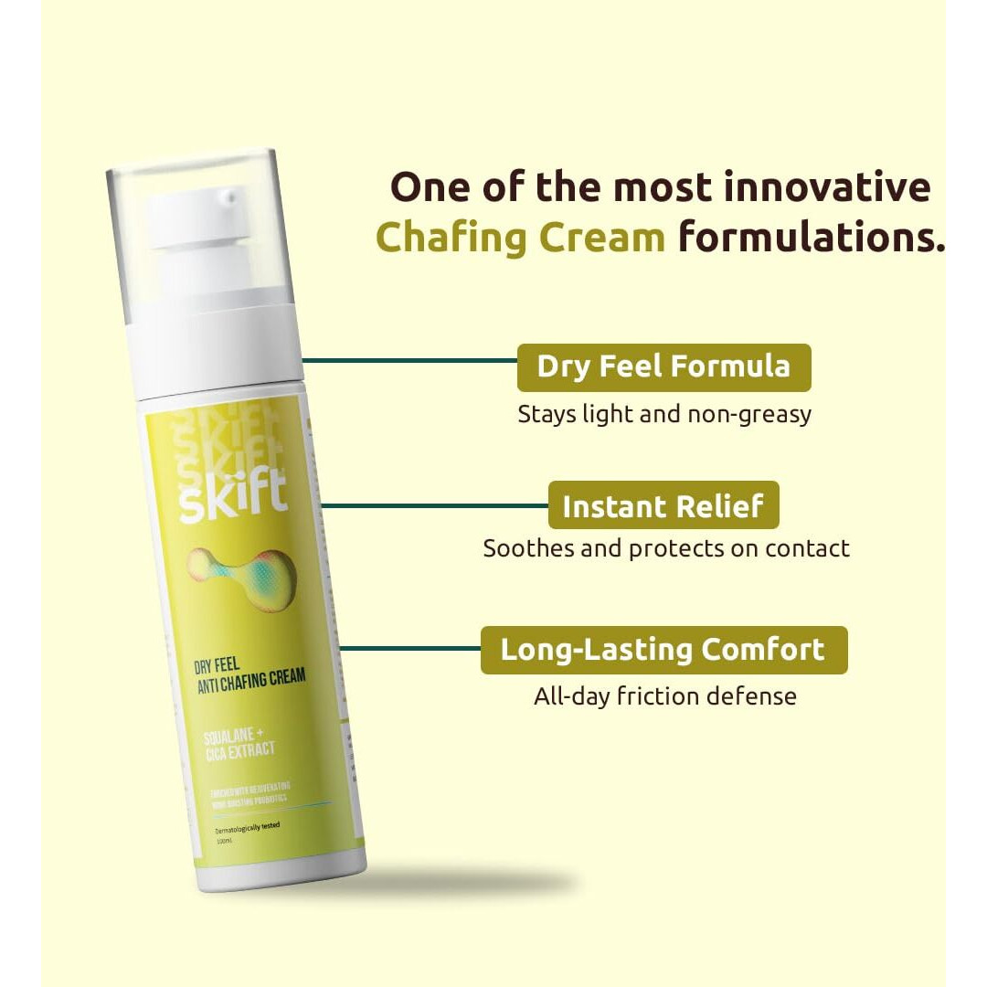 Skift Dry Feel Anti Chafing Cream For Men & Women 100Ml| Anti Rash & Brightening Cream For Underarms, Blisters | Soothes Inner Thigh Rashes From Sports| Dermatologically Tested