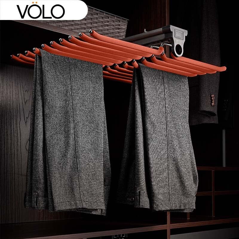 Volo Soft Close Pull Out Pants Rack - 20 Arms Steel Pull Out Pants Hangers Jeans Hangers For Closet - Clothing Closet Storage Bar Pants Slide Out Rack Trousers Rack For Closet, Coffee | Alloy Steel