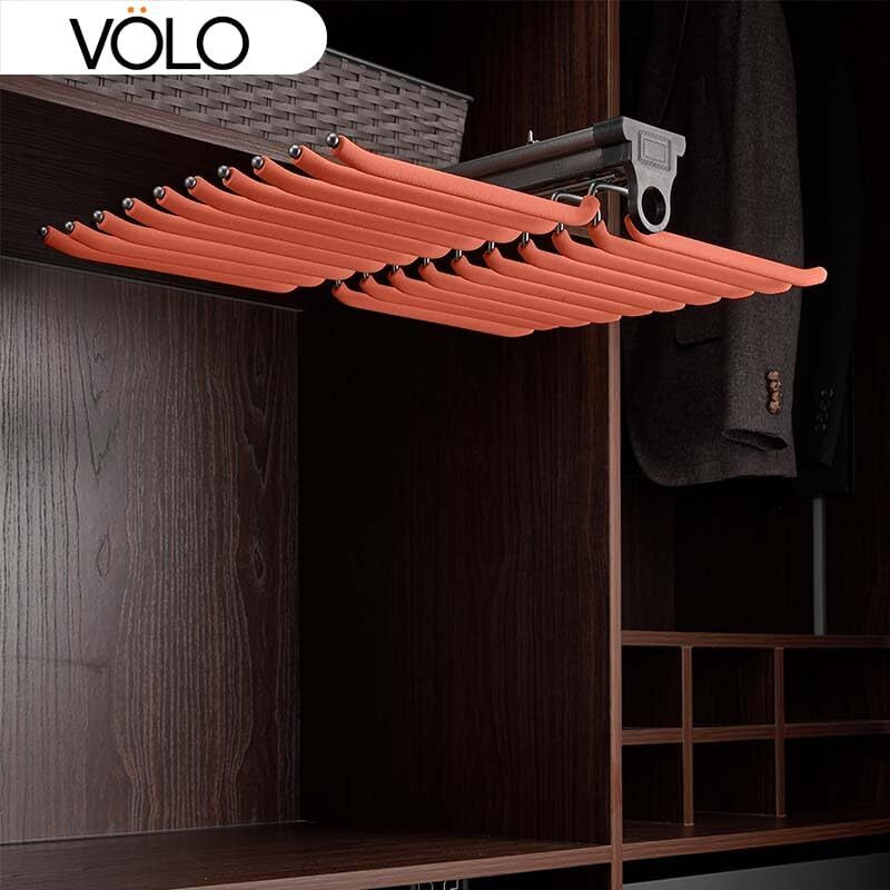 Volo Soft Close Pull Out Pants Rack - 20 Arms Steel Pull Out Pants Hangers Jeans Hangers For Closet - Clothing Closet Storage Bar Pants Slide Out Rack Trousers Rack For Closet, Coffee | Alloy Steel