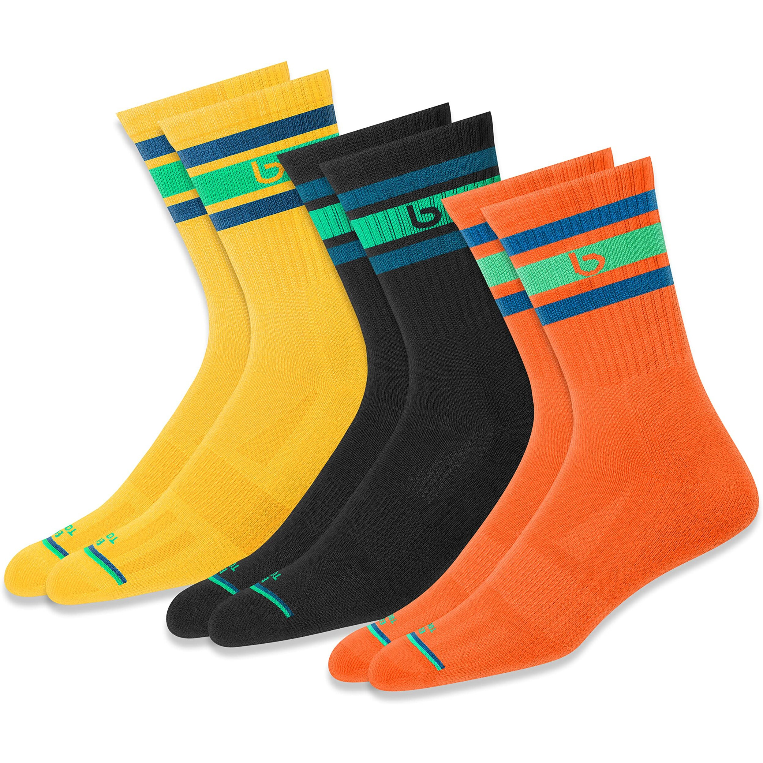 Bambos Men's Bamboo Sports Crew Socks For Running & Gym, Pack Of 3, (Size Uk 7-11, Multicoloured)