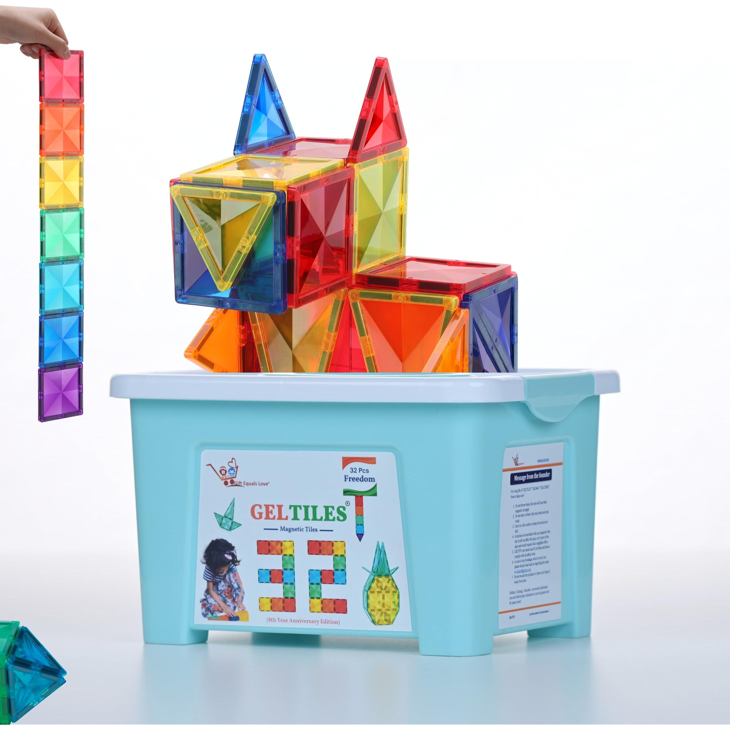 Geltiles Freedom- 32 Pcs Of Magnetic Tiles Building Blocks Toys With Storage Box Constructing And Creative Learning Educational Next Generation Multicolor Stem Toy For Kids Age 3+ (32 Pcs Set)
