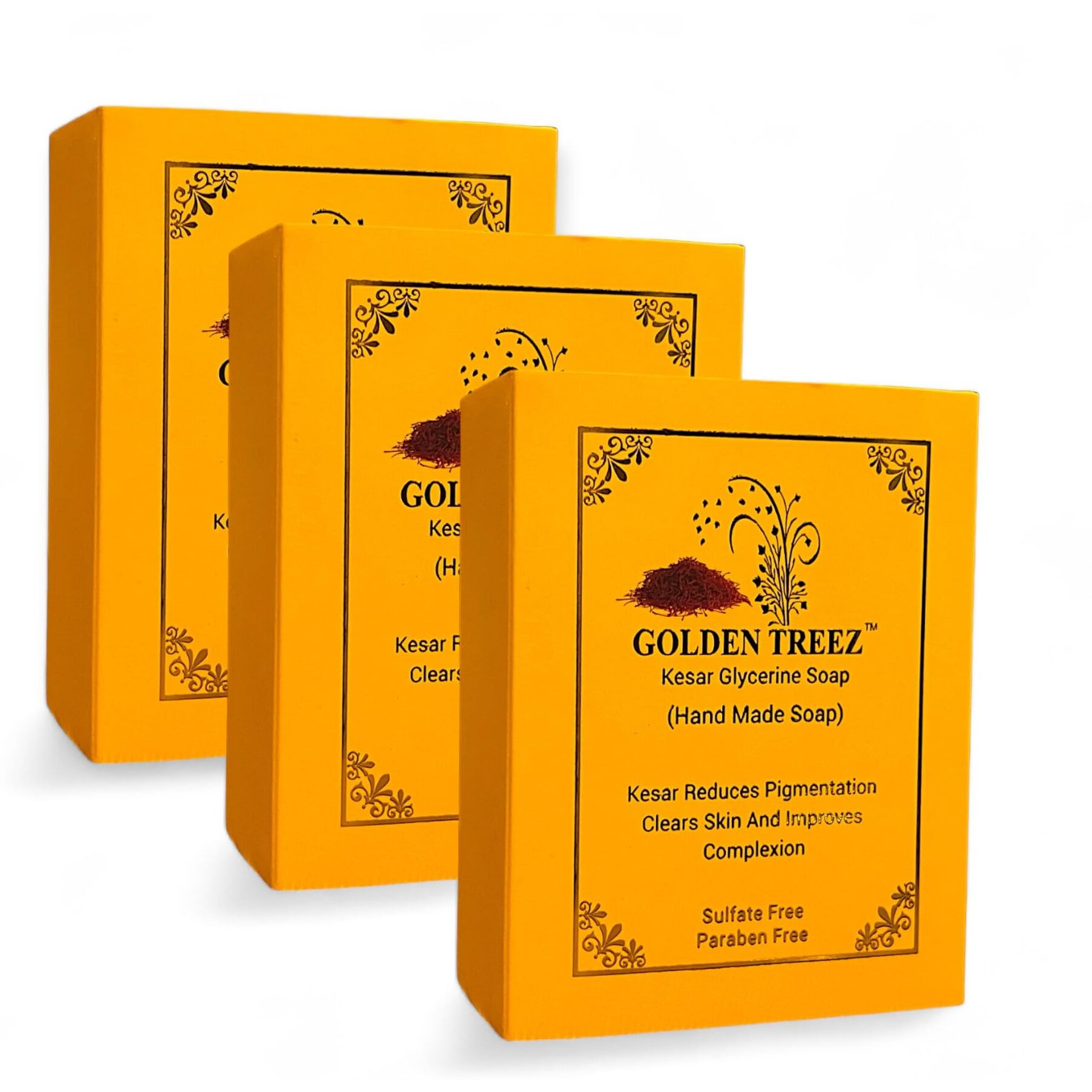 Golden Treez Saffron Handmade Bath Soap For Tan Removal, Acne (Pimples) Natural, Bathing Kesar Soap For Men And Women-115 Gm (Pack Of 3)