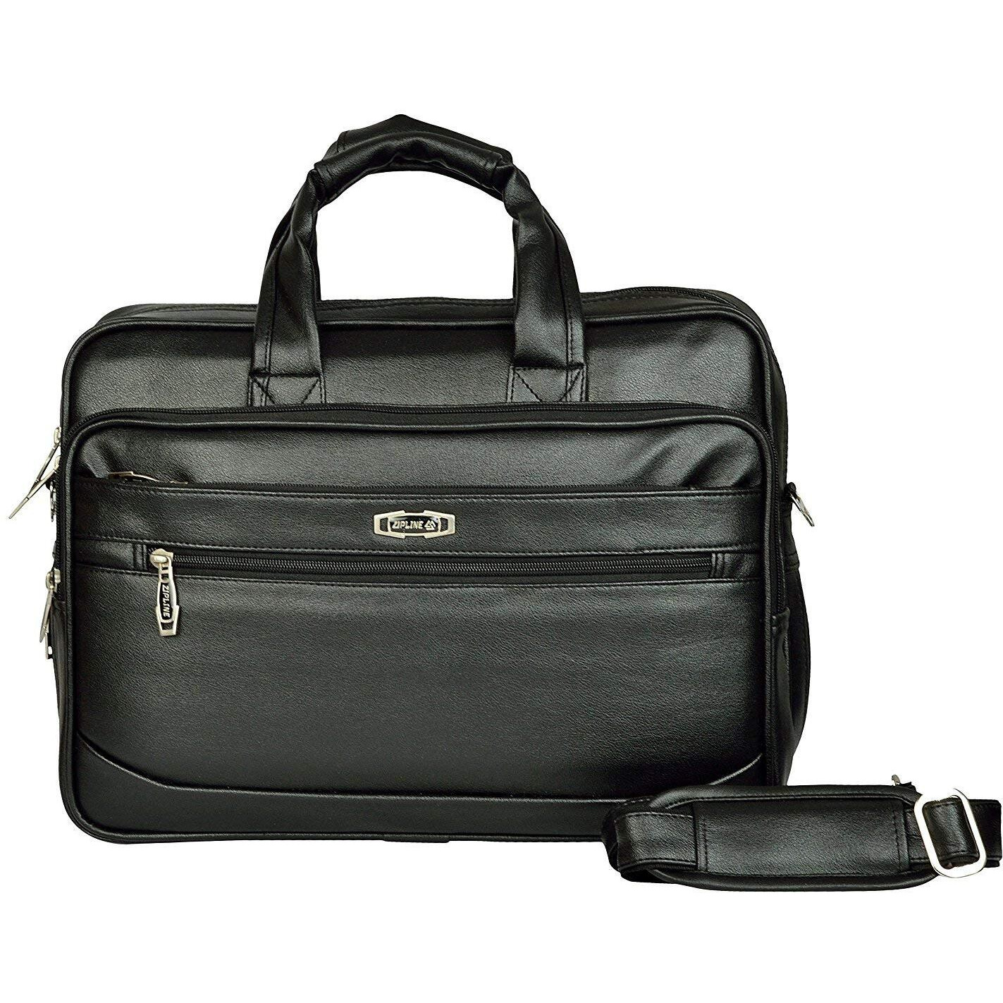 Zipline Office Synthetic Leather Laptop Bag For Men Women, 15.6" Compatible Laptop Messenger Bags For Men & Women (1-Black Bag)
