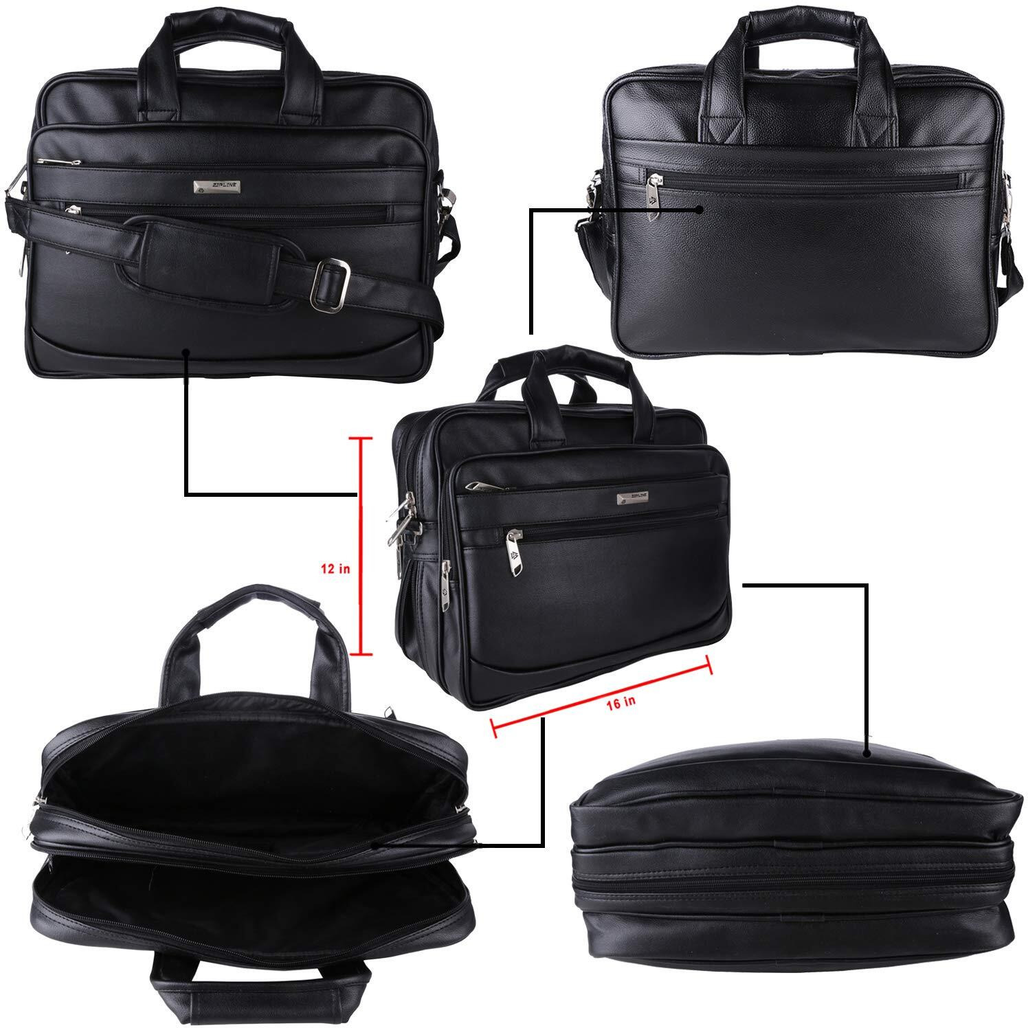 Zipline Office Synthetic Leather Laptop Bag For Men Women, 15.6" Compatible Laptop Messenger Bags For Men & Women (1-Black Bag)