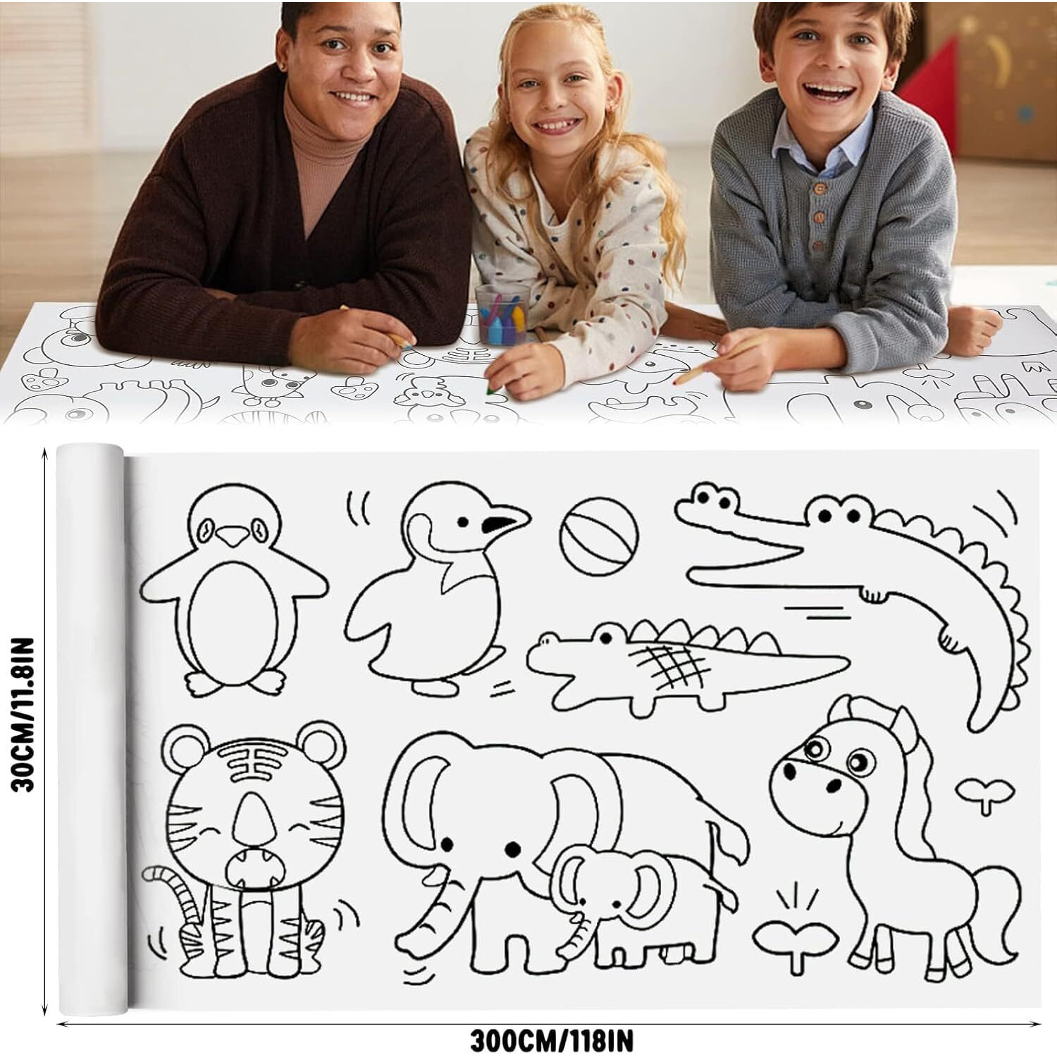 Vizaro Children's Drawing Roll, Coloring Paper Roll For Kids, 30 * 300 Cms Diy Painting Drawing Paper Roll, Kids Art Roll, Early Educational Toys For Kids(Mix-Design Animal World)