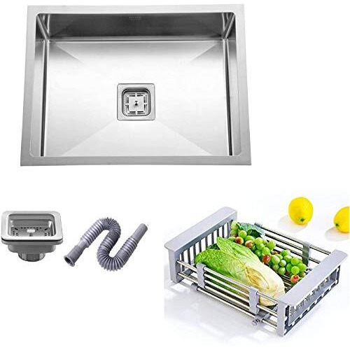 Arquin 20 X 17 X 10 Inches Handmade Matt Finish Single Bowl 304 Grade Stainless Steel Kitchen Sink/Sink For Kitchen With Square Drainer And Ss Fruit Basket