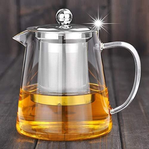 Ankul Borosilicate Square Glass Tea Pot With Heat Resistant Stainless Steel Infuser Perfect For Tea And Coffee Maker, Clear Glass Kettle With 4 Cups(950 Ml, Round With Cup)