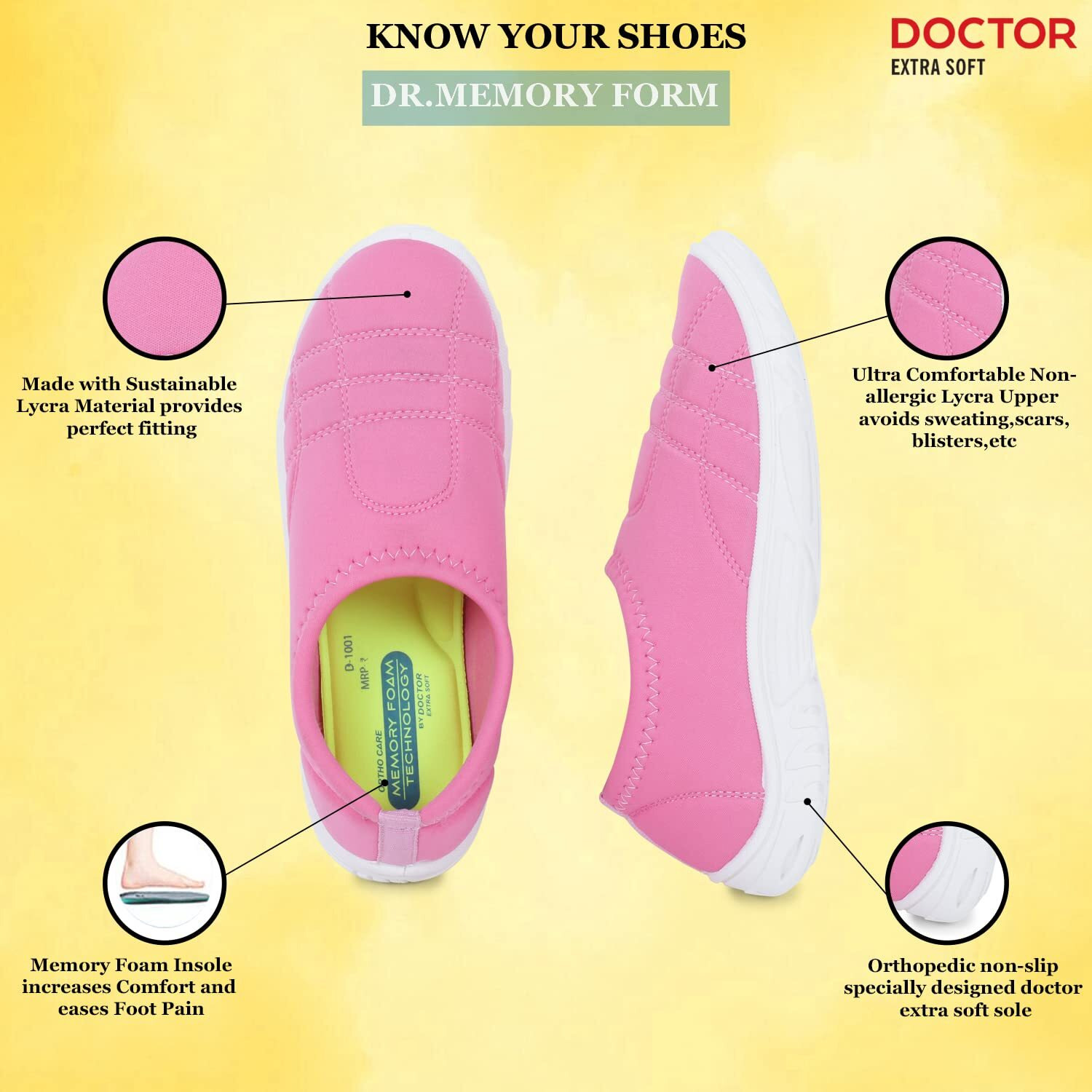 Doctor Extra Soft Memory Foam Women's Shoes For Walking Gym Training,Casual, Sports,Slip-On,Lightweight Lace Up Athletics Slipon Running Sneaker For Ladies And Girls Pink