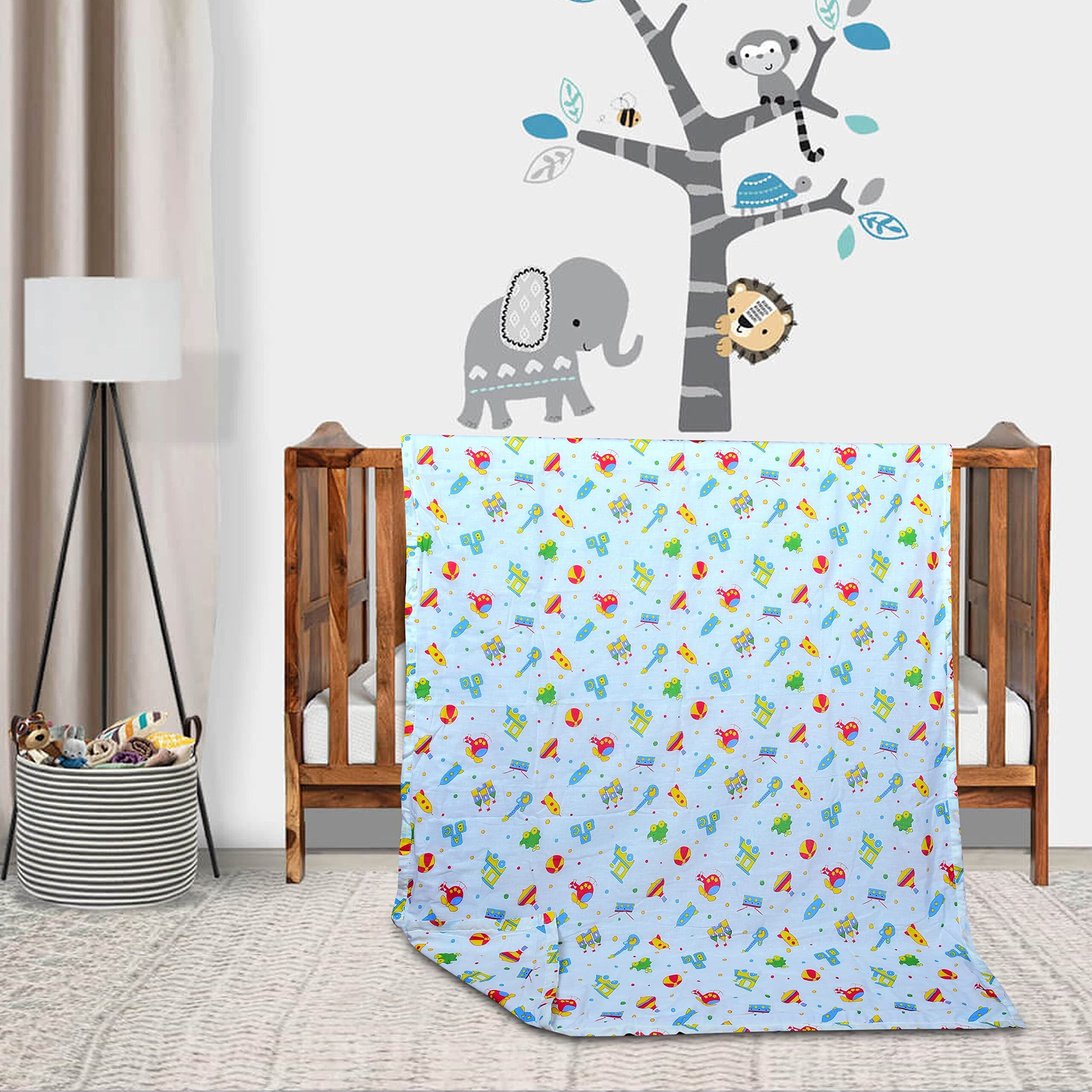 Trance Home Linen Pure Malmal Cotton Multipurpose Baby Dohar | 3-Layered Baby Swaddle | Soft -Lightweight Baby Blanket | Crib Blanket (Age  0-2 Year - 140Cm X 100 Cm-Alphabets With Dolls)