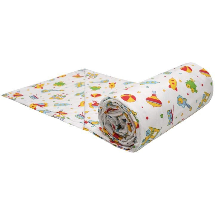 Trance Home Linen Pure Malmal Cotton Multipurpose Baby Dohar | 3-Layered Baby Swaddle | Soft -Lightweight Baby Blanket | Crib Blanket (Age  0-2 Year - 140Cm X 100 Cm-Alphabets With Dolls)