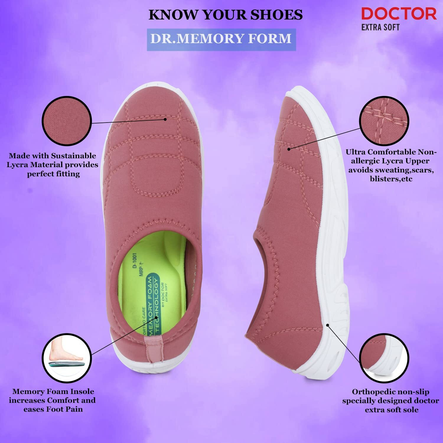 Doctor Extra Soft Women's Memory Foam Shoes For Walking Gym Training,Casual, Sports,Slip-On,Lightweight Lace Up Athletics Slipon Running Sneaker For Ladies And Girls Fuchsia, 5 Uk, Peach