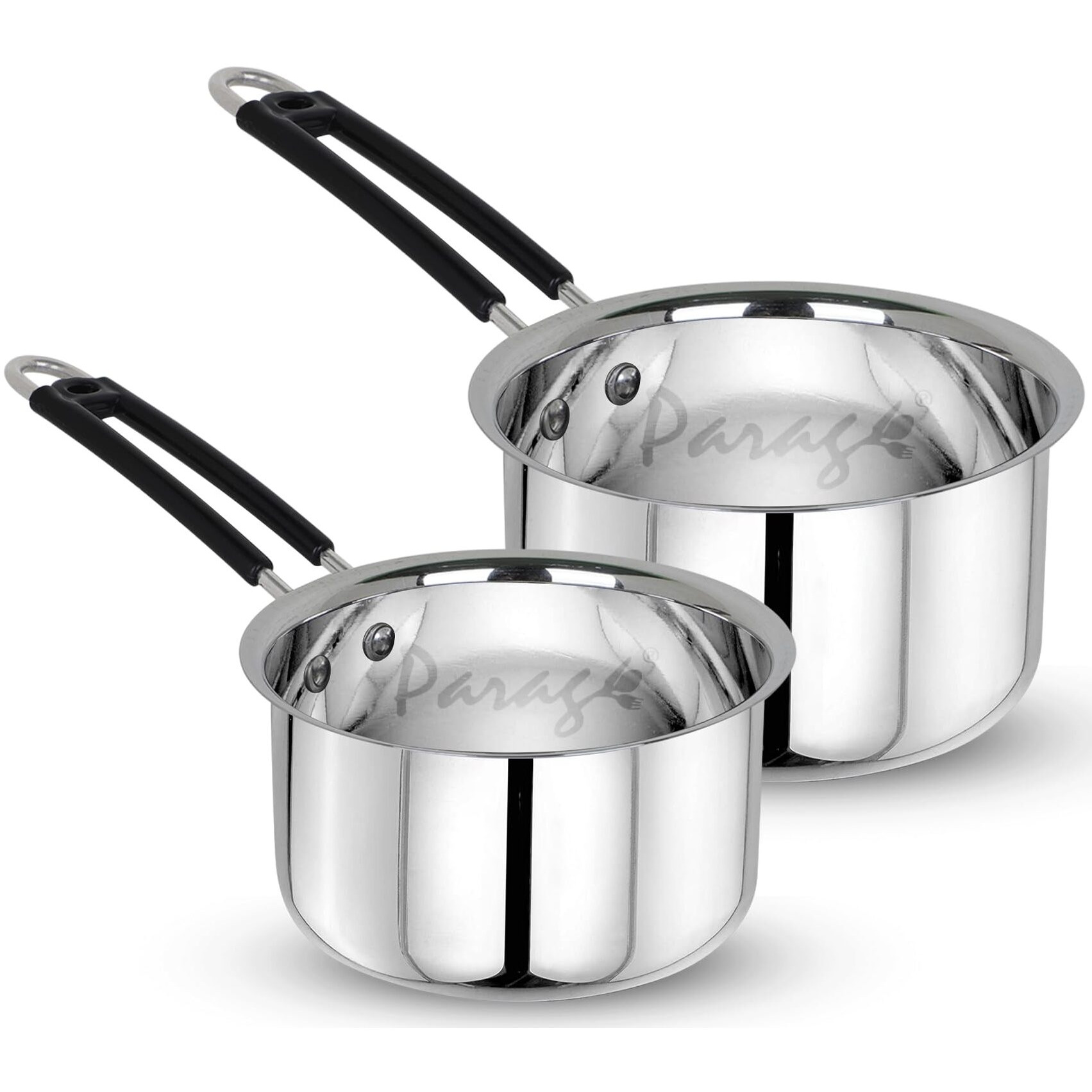 Parage 2 Pieces Stainless Steel Sauce Pan, Tea Pan, Milk Pan Heavy Guage With Heat-Resistant Wire Handle Induction & Gas Stove Friendly (1 Ltr & 1.75 Ltr, Silver)