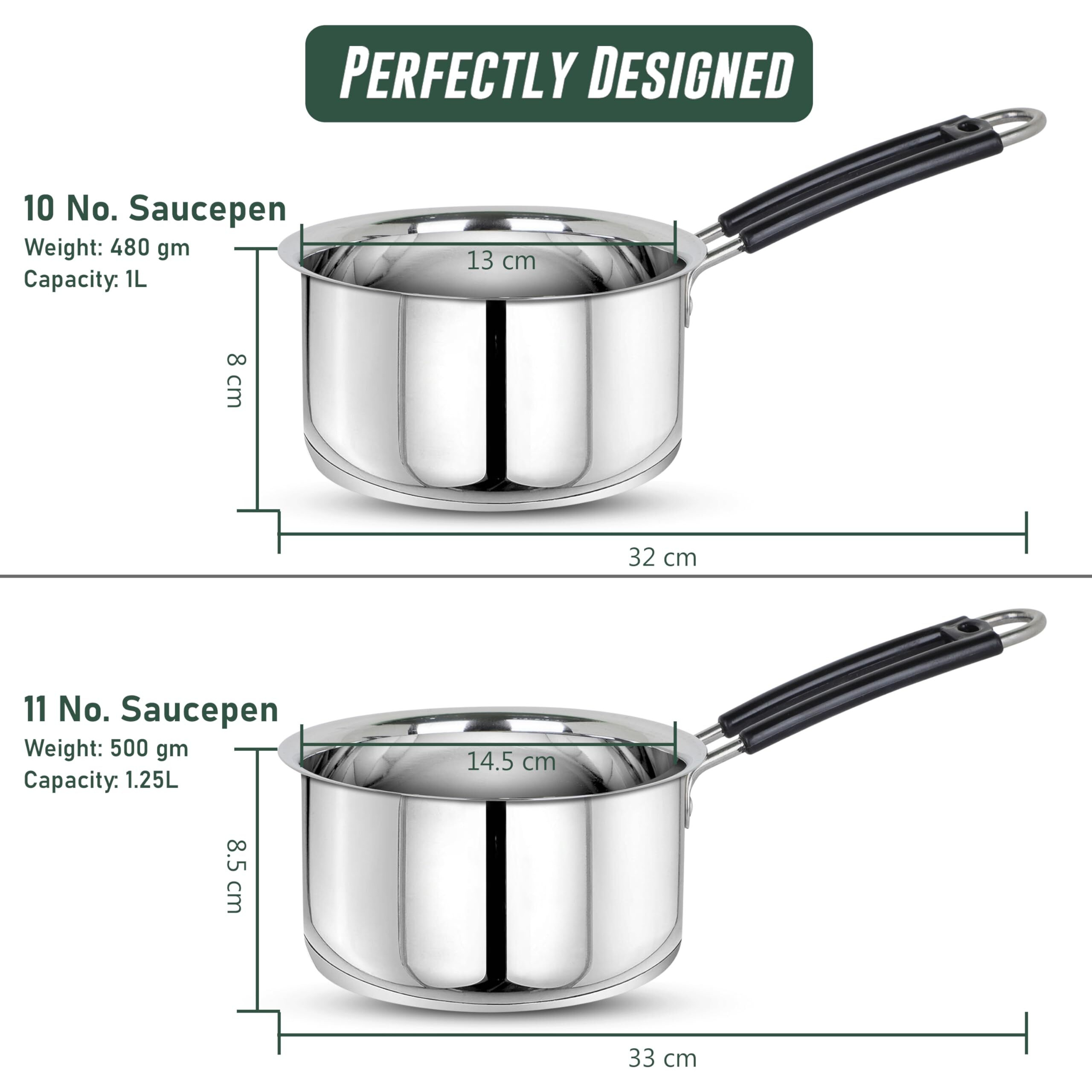 Parage 2 Pieces Stainless Steel Sauce Pan, Tea Pan, Milk Pan Heavy Guage With Heat-Resistant Wire Handle Induction & Gas Stove Friendly (1 Ltr & 1.75 Ltr, Silver)