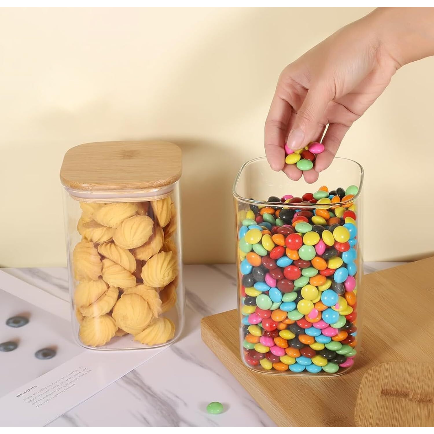 Femora Borosilicate Glass Jars With Wooded Lid| 1 Year Warranty| Multipurpose Airtight Storage Jars For Cookies, Snacks, Spices| Glass Jar 700Ml| Set Of 2| Transparent Glass Jars For Kitchen Storage