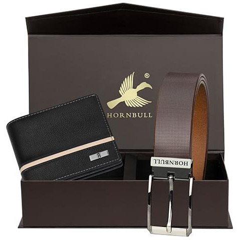 Hornbull Denial Leather Combo Gift Wallet For Men | Wallets Men With Rfid Blocking | Valentine's Day Gift Hamper For Men (Bw45152)
