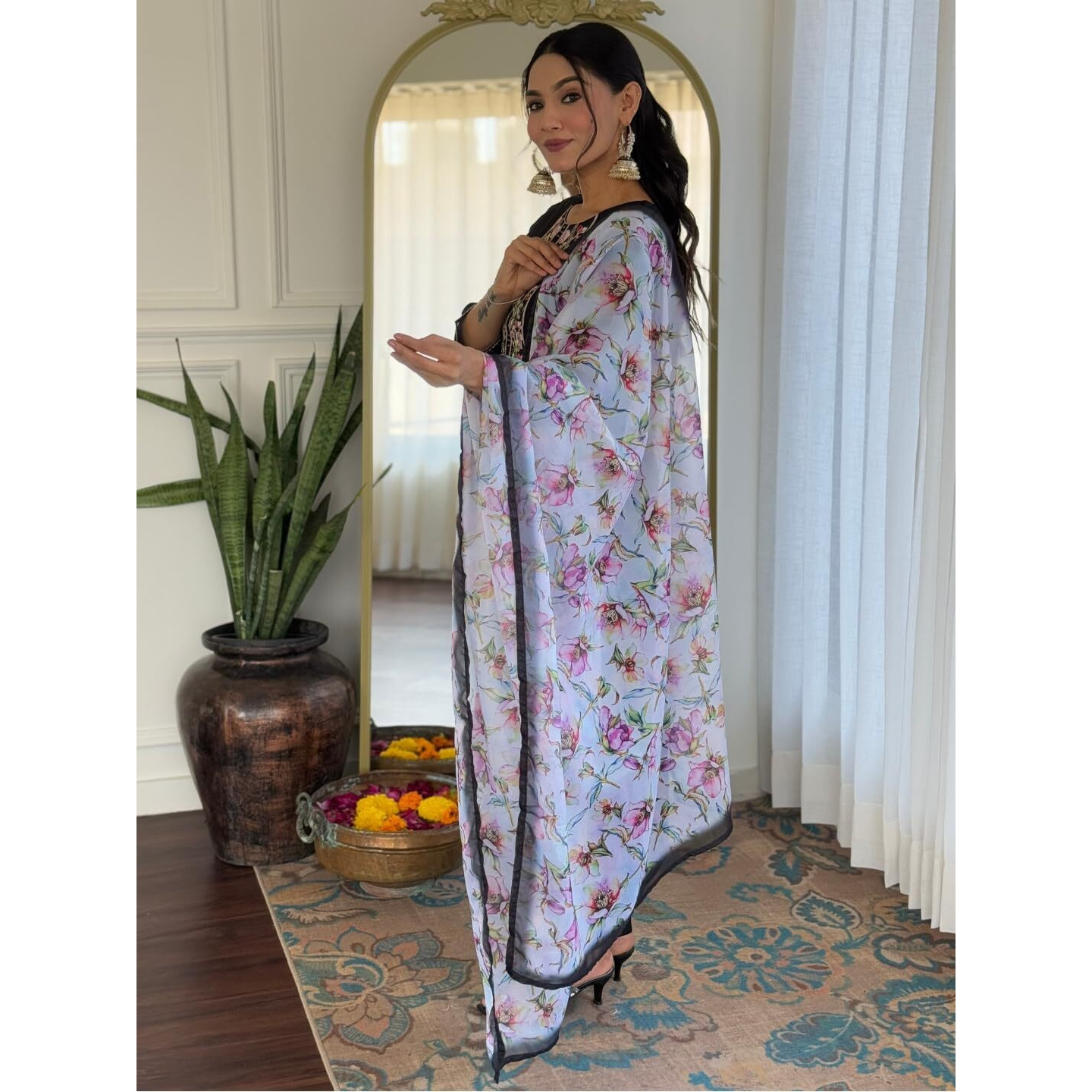 Naixa Women's Black Rayon Embroidered Straight Kurta With Rayon Pant And Taby Printed Dupatta Sets (Nx-673-Black-3Xl)