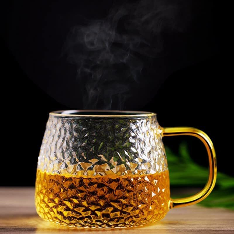 Zroy Enterprise Premium Glass Coffee Mug Tea Cups, Transparent, Glass Cups Set For Tea, Coffee, Green Tea, Herbal Tea, Lemon Tea, Milk Cup, Hot/Cold Drinks Cups (Lemon Cup, 4), 150 Ml