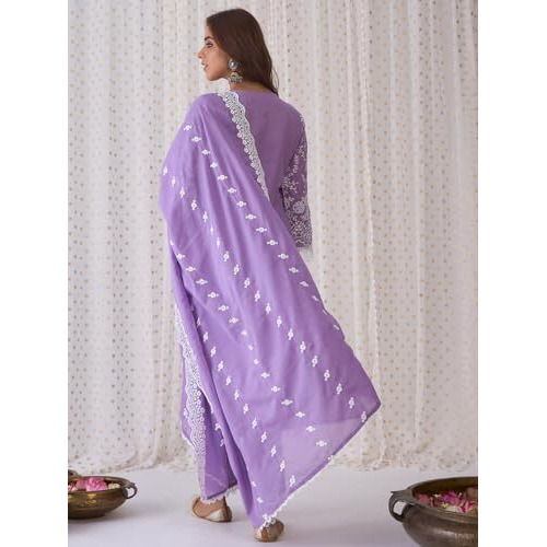 Indo Era Women's Embroidered Pure Cotton Kurta & Pant With Dupatta Set (Kh0Pr6073_Xx-Large)