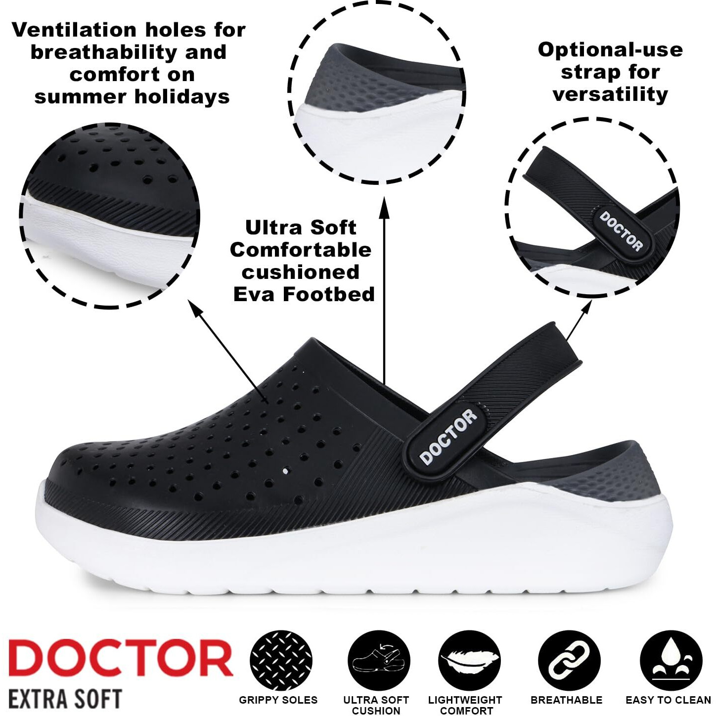 Doctor Extra Soft Unisex-Child Kids Classic Ultra Soft Clogs/Sandals With Adjustable Back Strap| Comfortable & Lightweight| Stylish & Anti-Skid| Indoor & Outdoor Casual Sports Mules Boys/Girls D-509