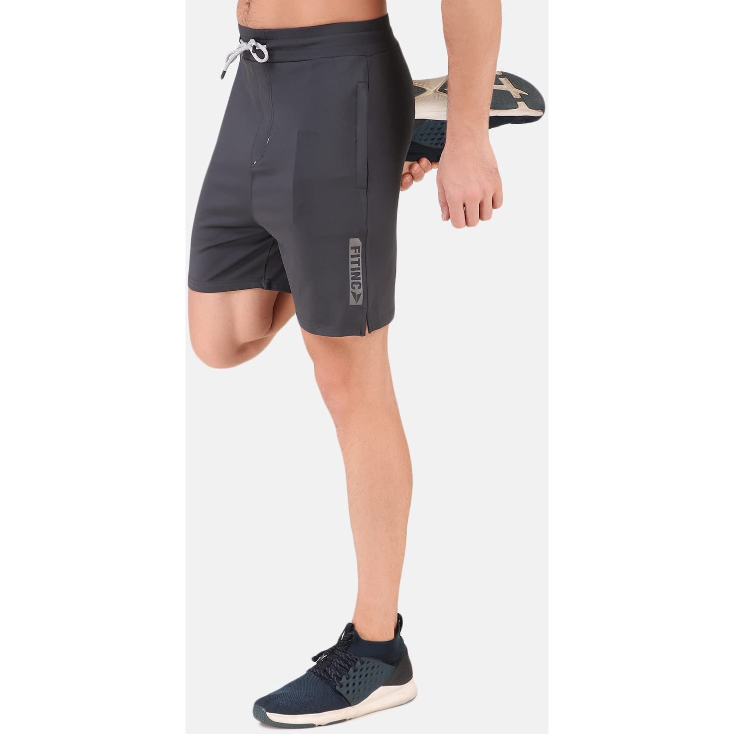 Fitinc Stretchable Lycra Shorts For Men & Boys | Gym Half Pants For Men Workout With Zip Pockets | Quick Dry Training Shorts For Man For Active Sports - Xx-Large, Grey