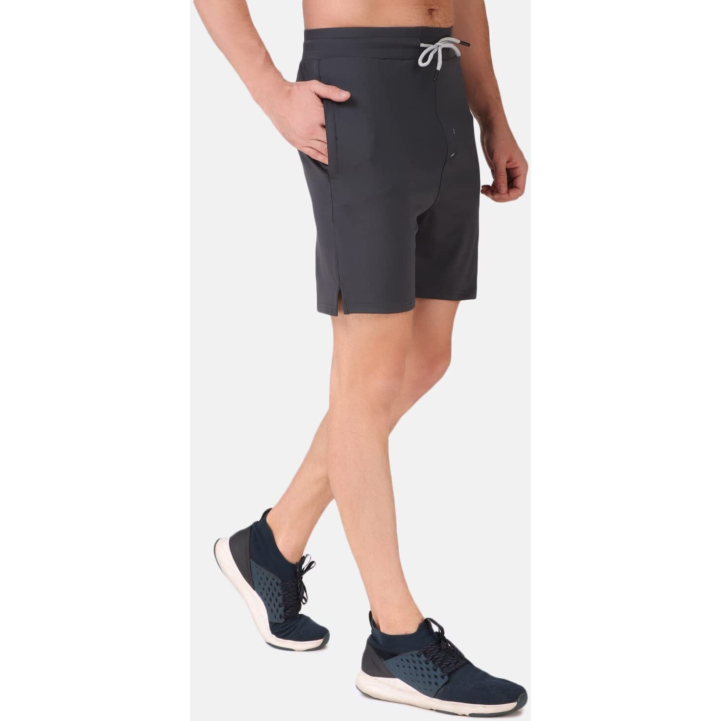 Fitinc Stretchable Lycra Shorts For Men & Boys | Gym Half Pants For Men Workout With Zip Pockets | Quick Dry Training Shorts For Man For Active Sports - Xx-Large, Grey