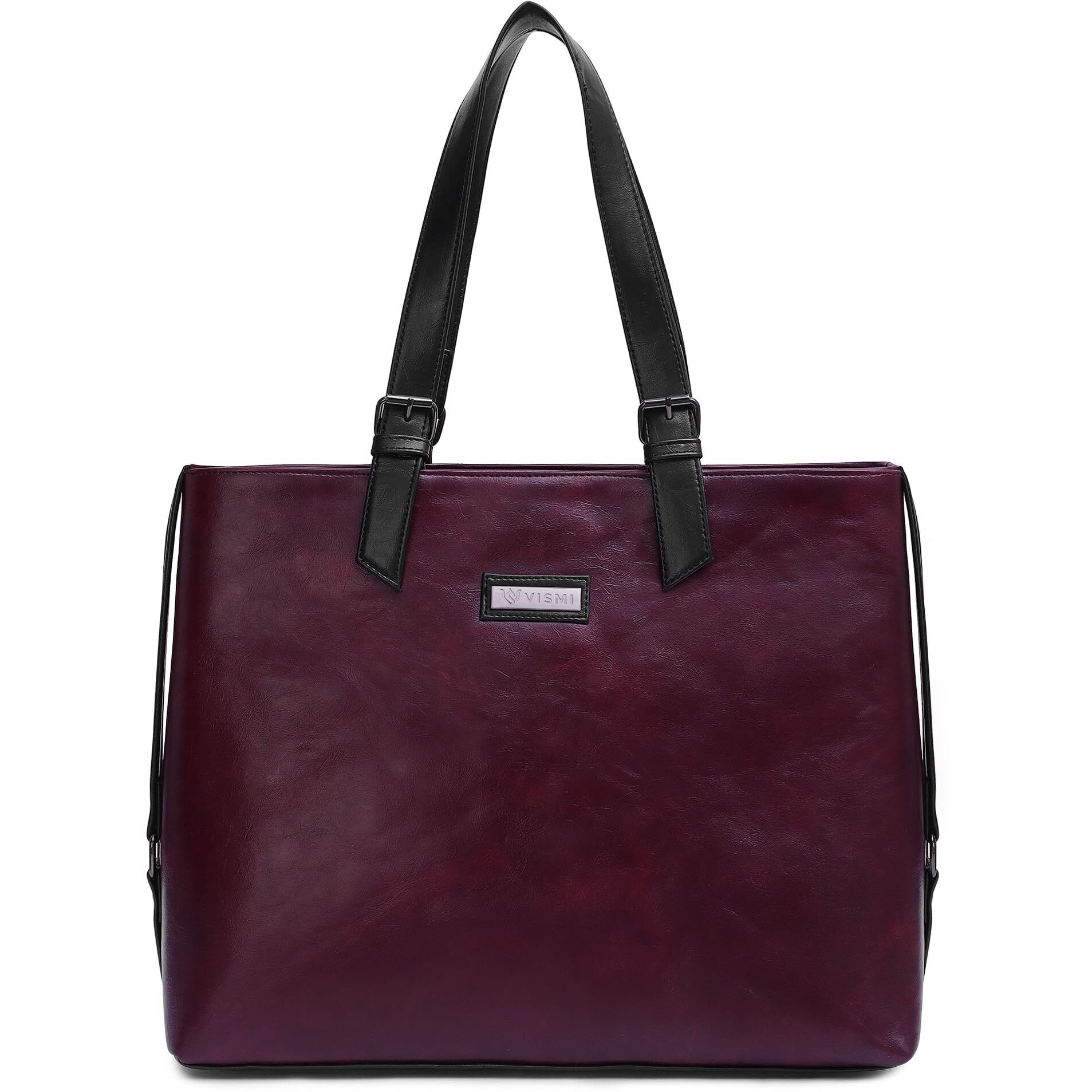 Vismiintrend Vegan Leather Tote Shoulder Bags For Women Office Use, Fits Upto 15.6 Inch Macbook Laptops, Work/Travel/College, Ladies Stylish Totes Purse Handbag, Gifts For Wife/Sisters (Wine)