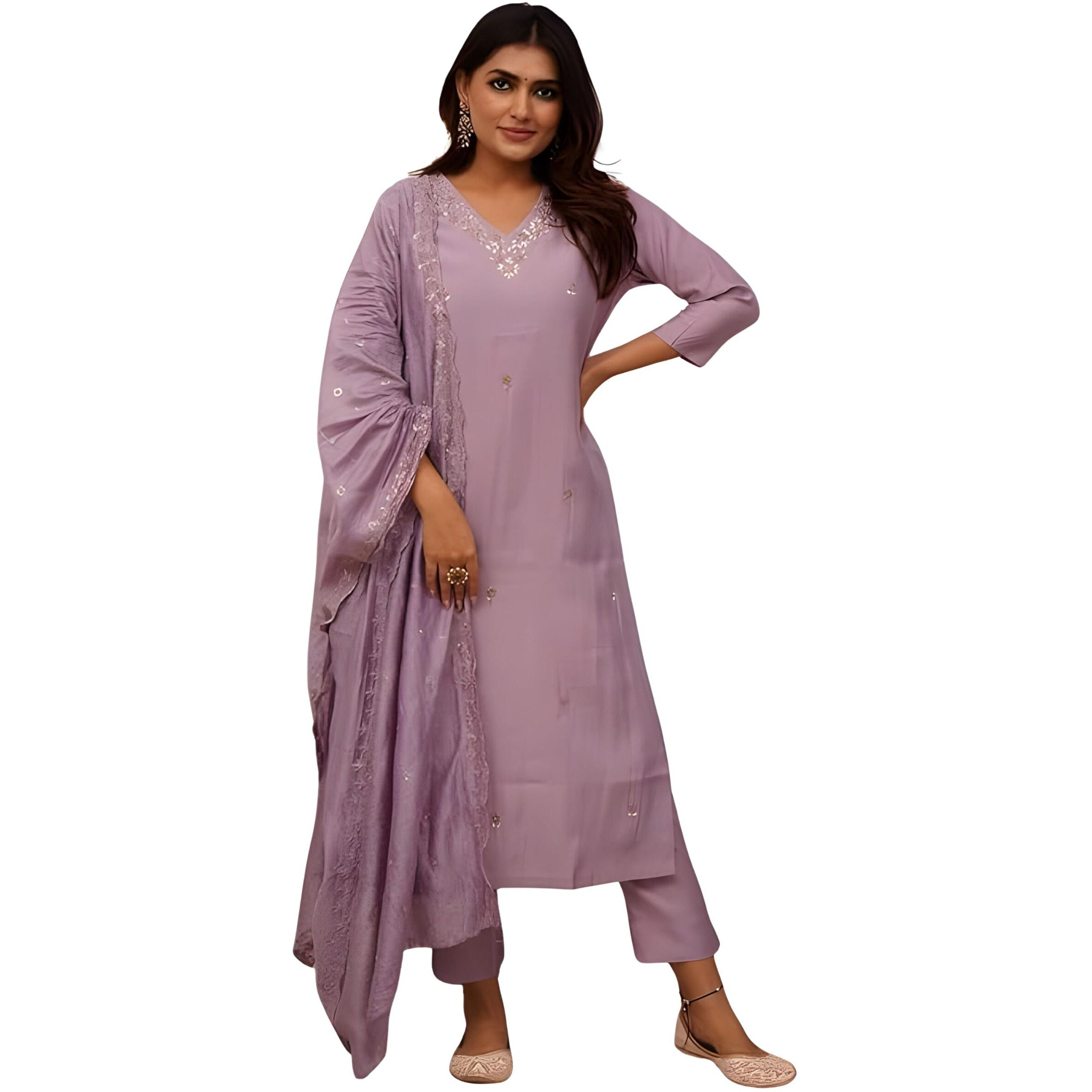 Naixa Women's Onion Viscose Silk Embroidered Straight Kurta With Viscose Chanderi Pant And Chanderi Embroidered Dupatta Sets (Nx3-S-Zarna-Onion-Xxl)