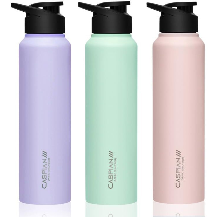 Caspian /// Hike Stainless Steel Sipper Water Bottle (Purple L Green & Pink, 1 Litre, Set Of 3)| Leak Proof Thunder For Fridge Home Office Travel School Kids Boys Girls Adults Sports Gym Yoga