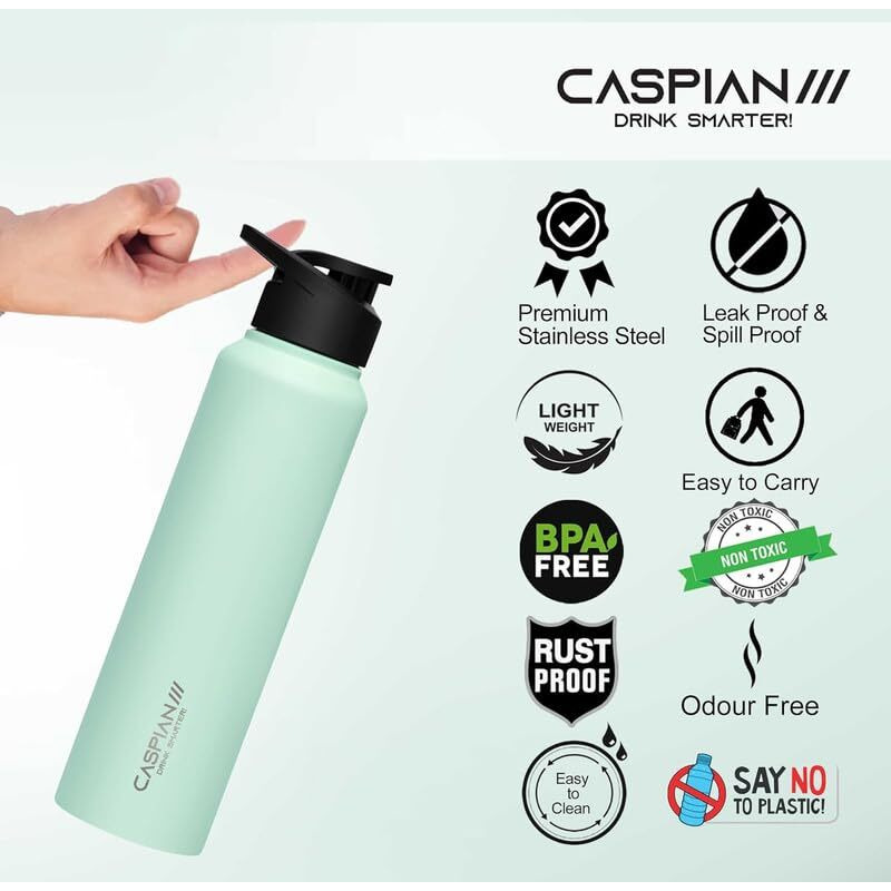 Caspian /// Hike Stainless Steel Sipper Water Bottle (Purple L Green & Pink, 1 Litre, Set Of 3)| Leak Proof Thunder For Fridge Home Office Travel School Kids Boys Girls Adults Sports Gym Yoga
