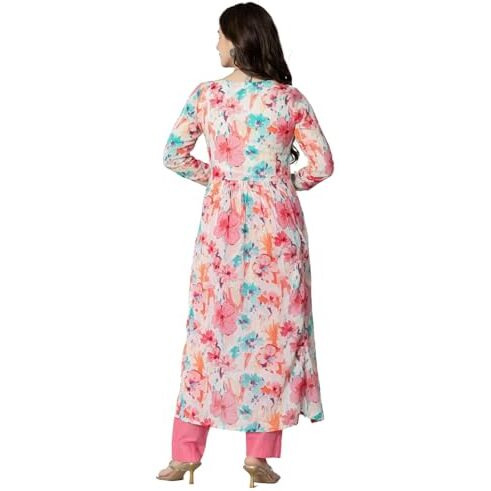 Amayra Women's Printed Embroidered Kurta With Pant And Dupatta Set(Tck555,Pink,M)