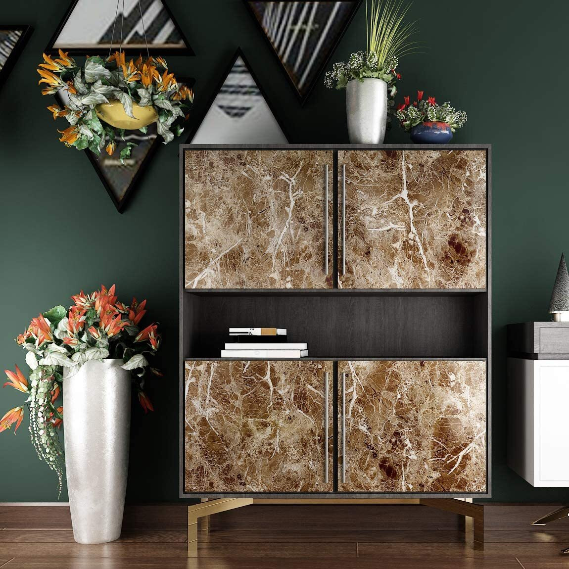 Nareval Dark Brown Marble Stickers For Kitchen, Oil Proof Kitchen Sticker Wall Stickers Oil Proof Heat Resistant, Kitchen Platform Sticker, Self Adhesive (Size 60Cm X 200Cm) (Dark Coffee A33, 4)
