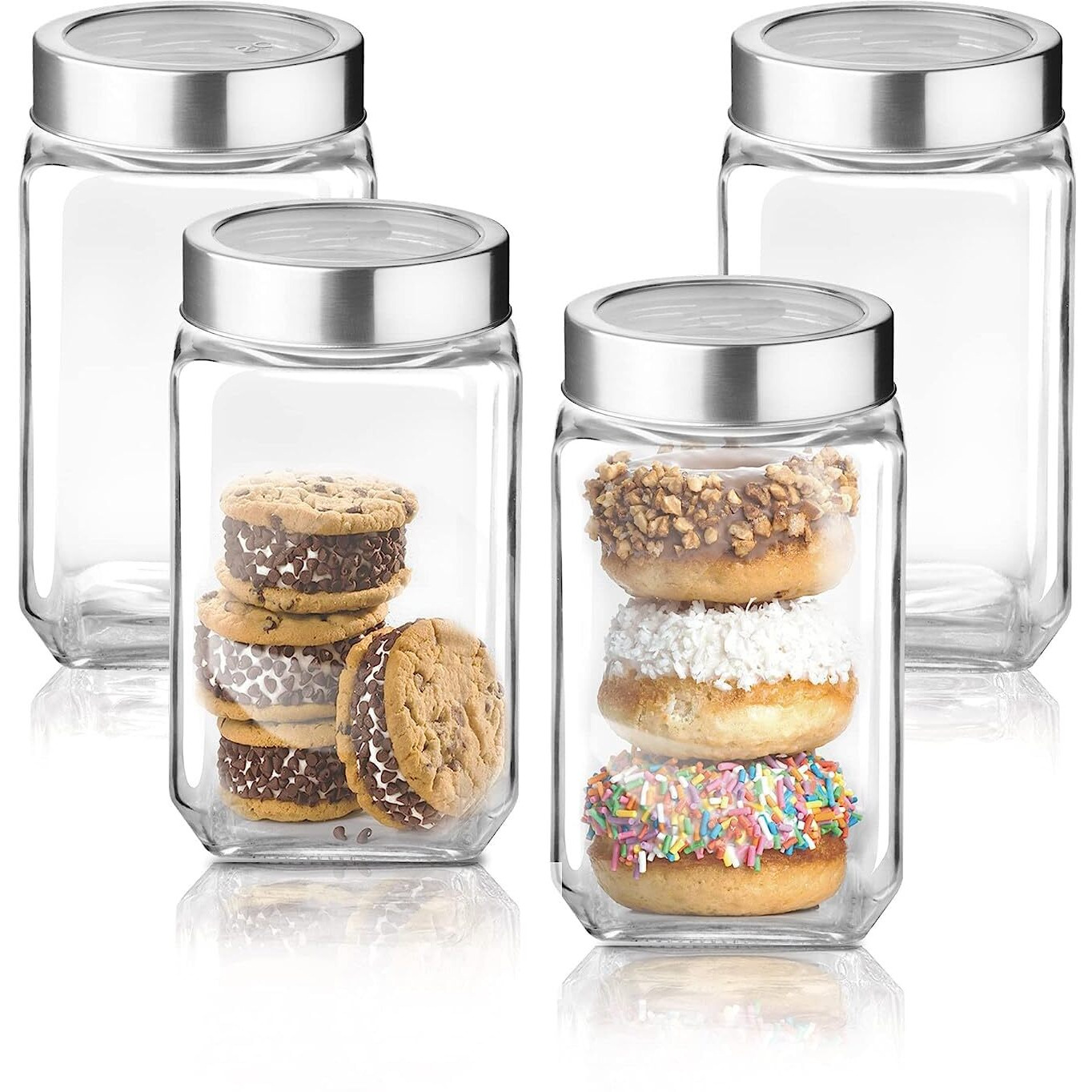 Piramal Cube Storage Glass Jar With Airtight See Through Steel Lid|Bpafree|Kitchen Organiser|Modular|Multipurpose Jar |Coffee Bean,Dry Goods,Cookie,Candy,Tea,Spices[800Ml,Set Of 4]