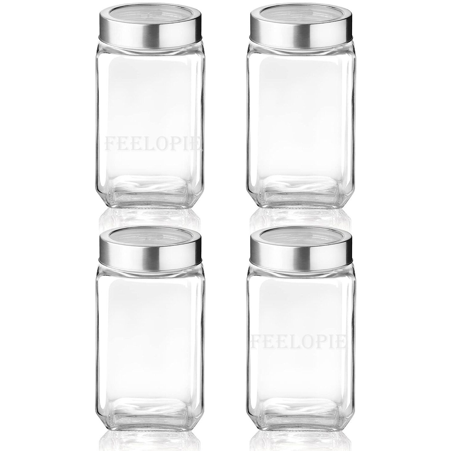 Piramal Cube Storage Glass Jar With Airtight See Through Steel Lid|Bpafree|Kitchen Organiser|Modular|Multipurpose Jar |Coffee Bean,Dry Goods,Cookie,Candy,Tea,Spices[800Ml,Set Of 4]