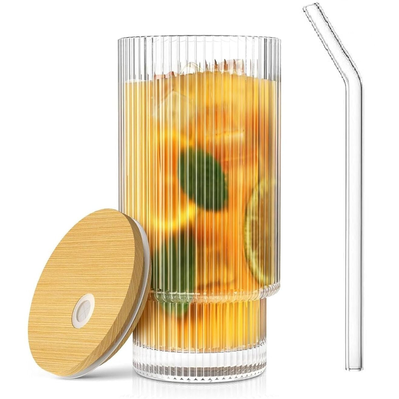 Kikiluxxa Lined Stuck Glass Tumbler With Straw And Lid - 300Ml - Pack Of 2 - Coffee Sipper Bottle For Kids Adults Fruit Juice Milk Mug With Straw (Hight Tight Can 2)