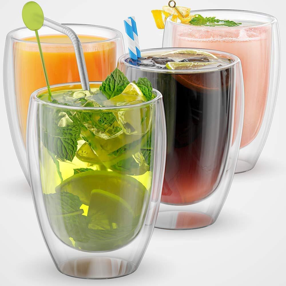 Zroy Enterprise Double Wall Glass 350Ml Set Of 4 Double Layer Tea & Coffee Cup Double Walled Glass Mugs For Hot & Cold Drinks Coffee Tea Milk Cappuchino Juice (4, 350 Ml Tumbler)