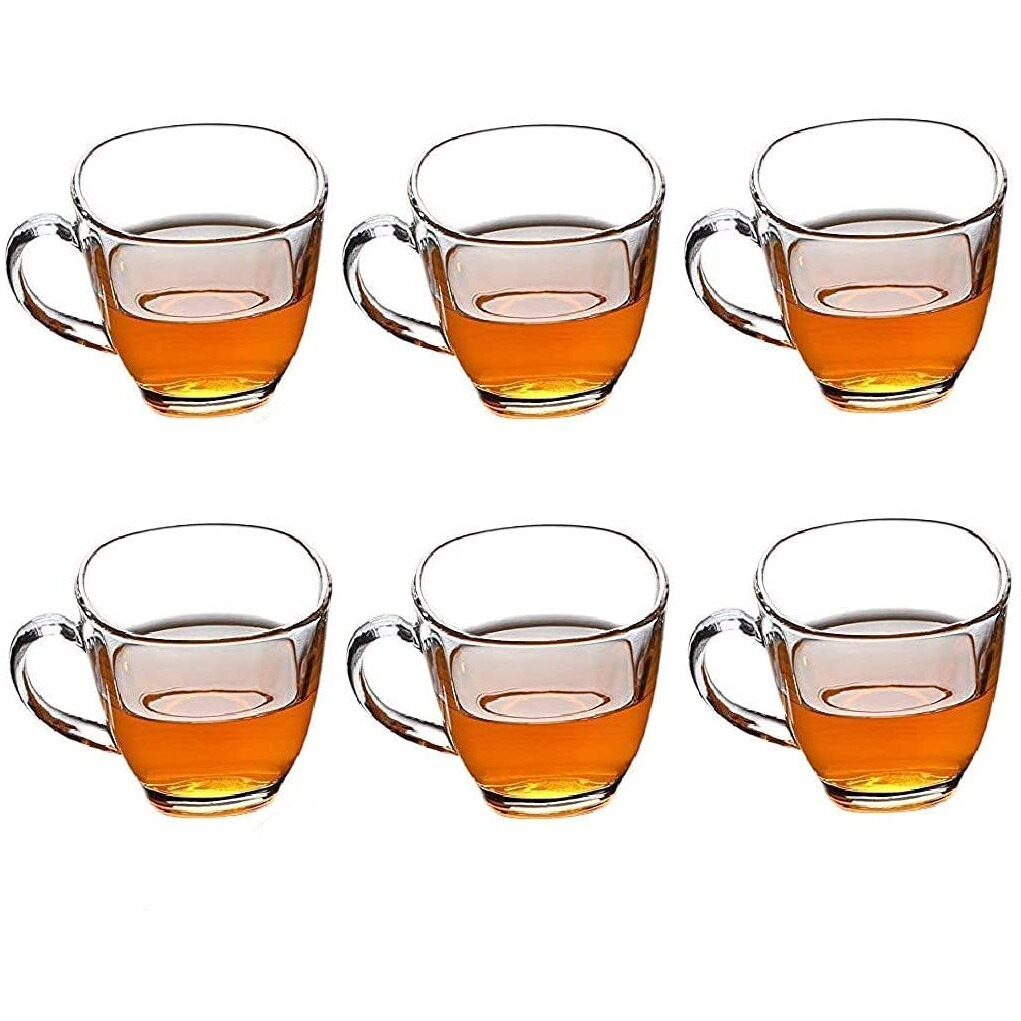 Zroy Enterprise Premium Glass Coffee Mug Tea Cups, Transparent, Glass Cups Set For Coffee, Green Tea, Herbal Tea, Lemon Tea, Milk Cup, Hot/Cold Drinks Cups (Square Cup, 6)