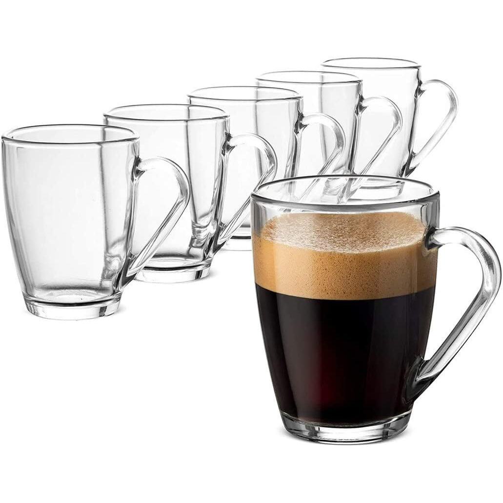 Zroy Enterprise Premium Glass Coffee Mug Tea Cups, Transparent, Glass Cups Set For Coffee, Green Tea, Herbal Tea, Lemon Tea, Milk Cup, Hot/Cold Drinks Cups (Classic Cup, 6)