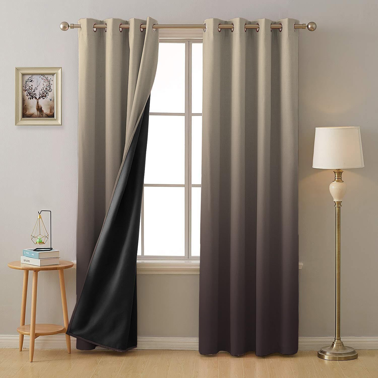Spaces Drape Story Ombre Design Heavy Satin Curtains With Blackout Lining - Set Of 2 | 99% Light Blocking | 8Ft Premium Long Door Curtain |Beige & Coffee